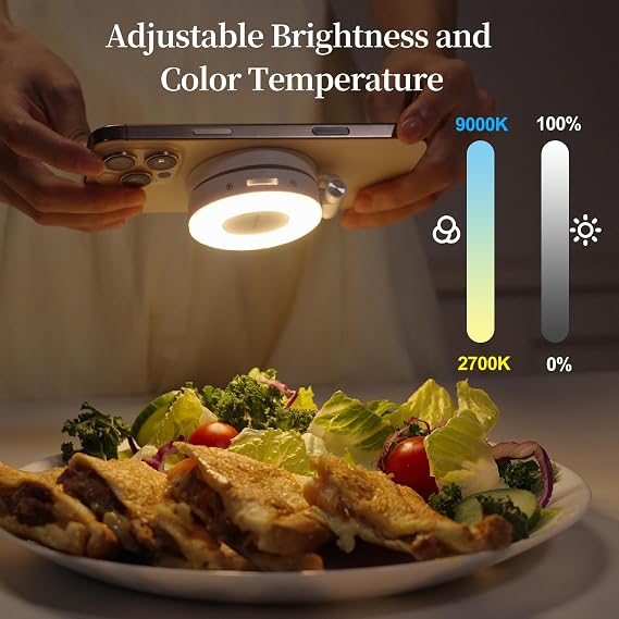 Magnetic Selfie Light with Mirror for iPhone, 800mAh Rechargeable & 360 Rotating & Foldable Portable LED Ring Fill Light for Makeup, Selfie, Photography, Vlog (Black)