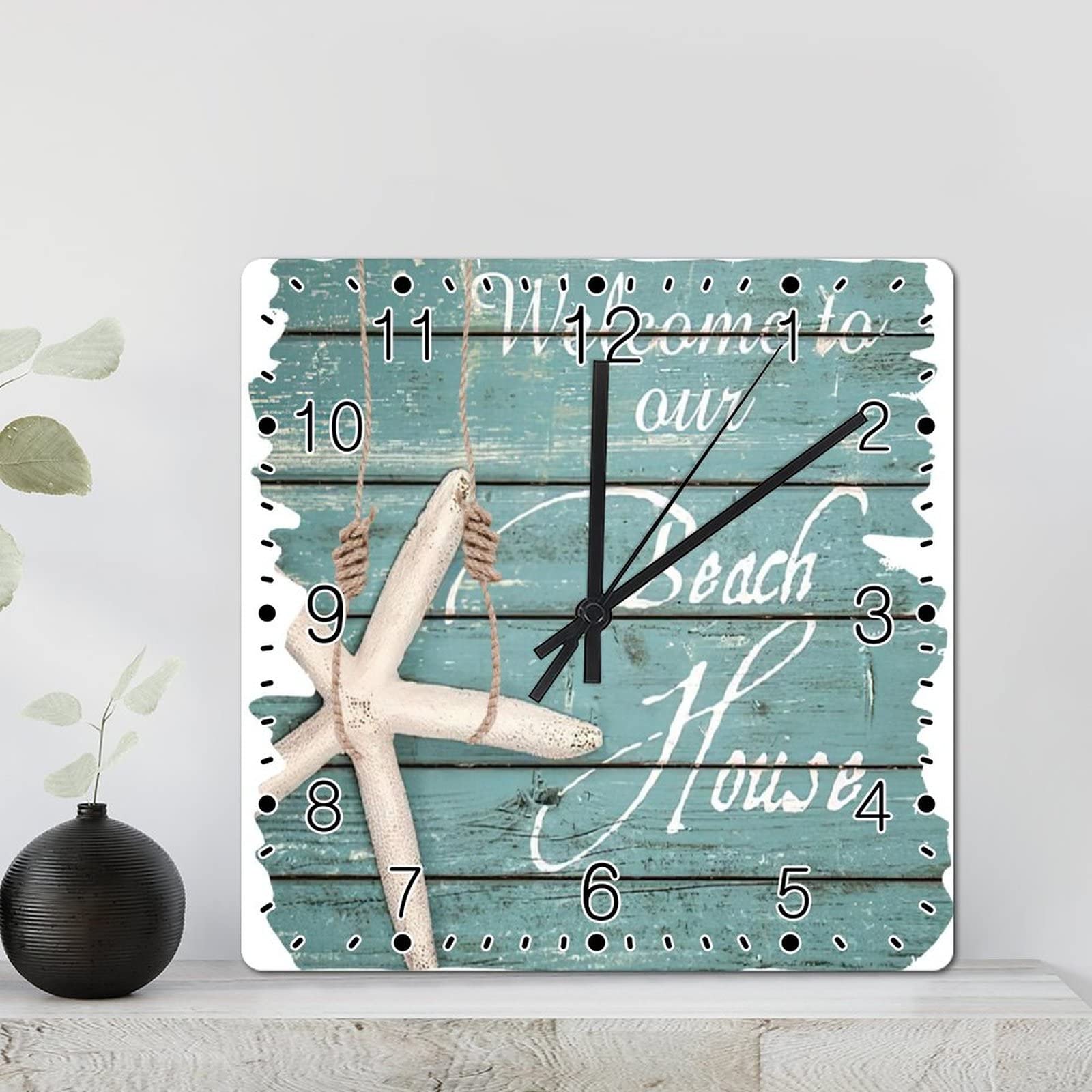 Horloge murale vintage corail 30,5 cm à piles au design de plage raffiné et durable