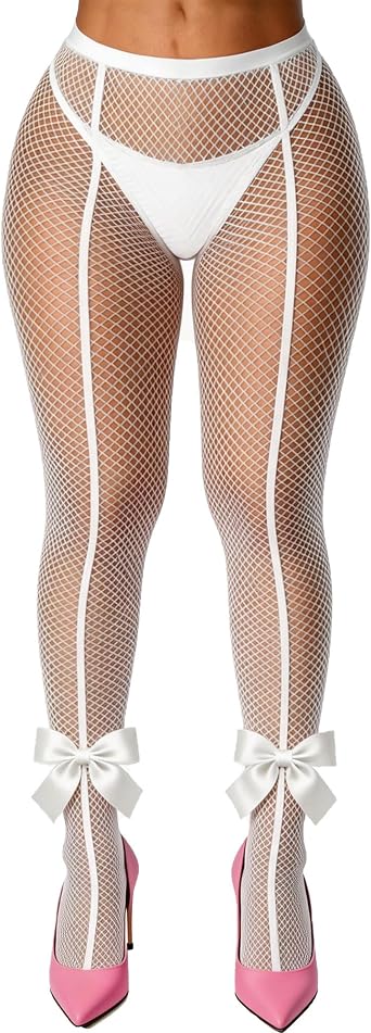 XIUSEMY Sexy Fishnet Stockings for Women Bow Tie Cute Tights Lace Pantyhose