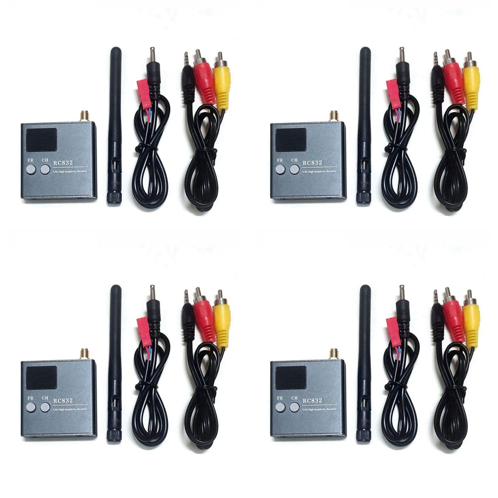 4X RC832Mini 5.8G 56Ch Ricevitore Wireless Ad Alta Sensibilità con A/V e Alimentazione per Velivolo Multicoptero FPV