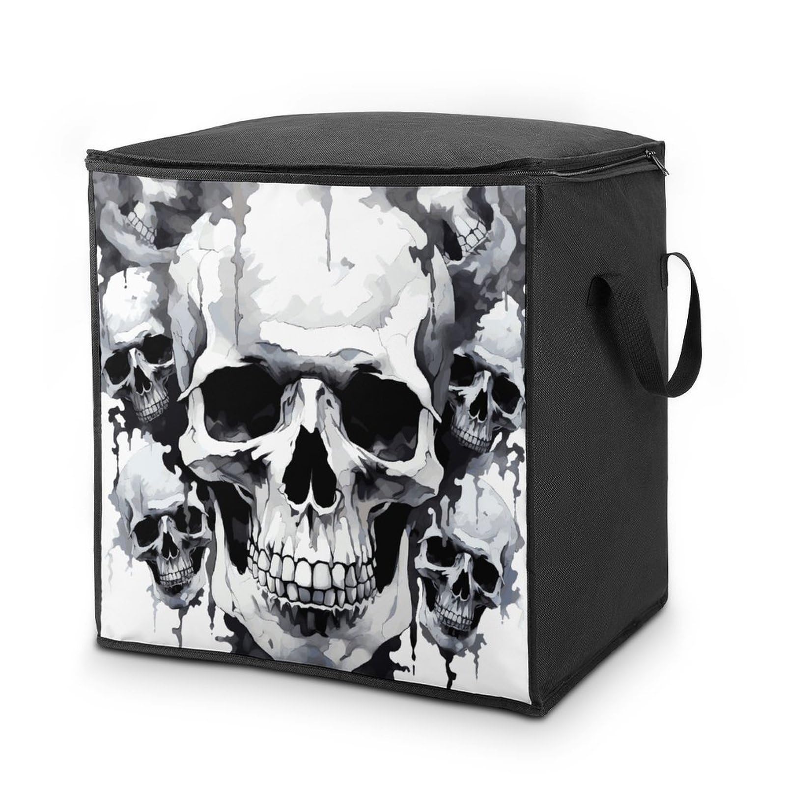 Grand sac de rangement pour vêtements et couvertures en tissu pliable blanc et gris