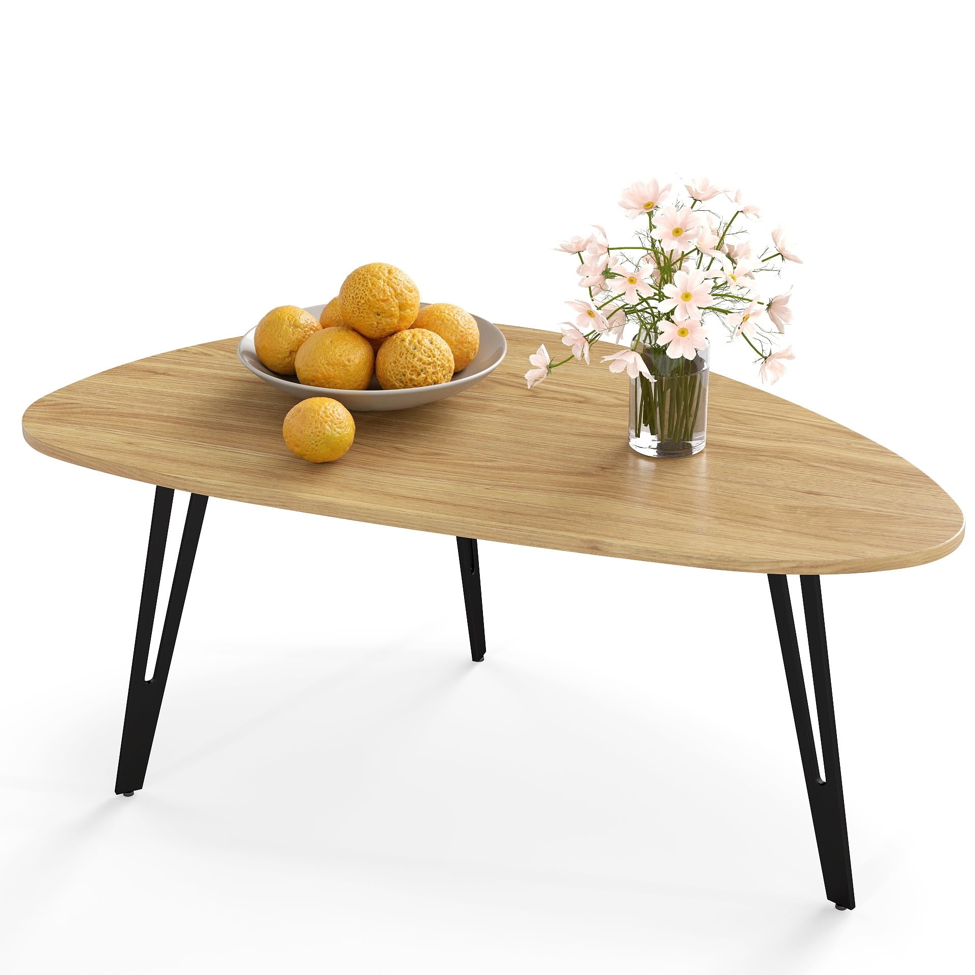 Manora Modern Mid Century Coffee Table Oval Triangle Wood Center Table with Sturdy Metal Legs Stylish Living Room