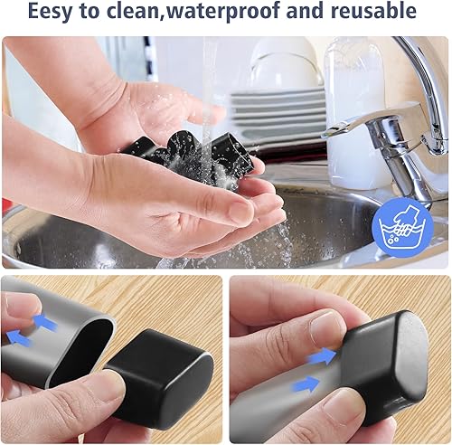 Miniatura 7 de Protectores ovalados para patas de muebles de 1.57 x 0.79 pulgadas, paquete de 24 tapas negras para patas de silla, protectores de suelo de madera,