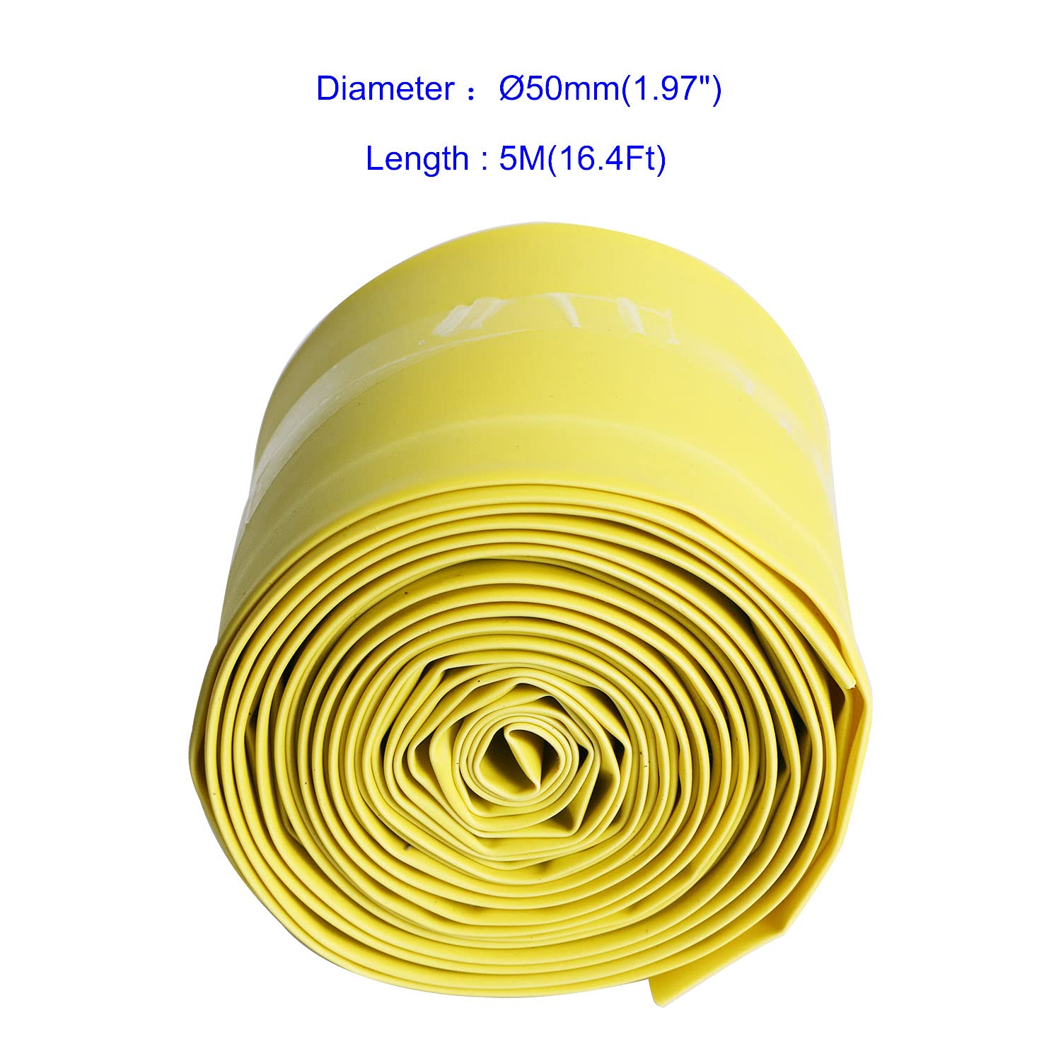 Aoje-Link 50mm ID Yellow Heat Shrink Tubing Shrinkable Tube 5M(16.4Ft) 1pcs
