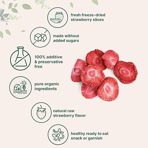 Miniatura 4 de Fresas orgánicas liofilizadas en rodajas, 6.4 onzas, fruta cruda fresca, bocadillos saludables, guarnición para chocolate, pastel y licuados de