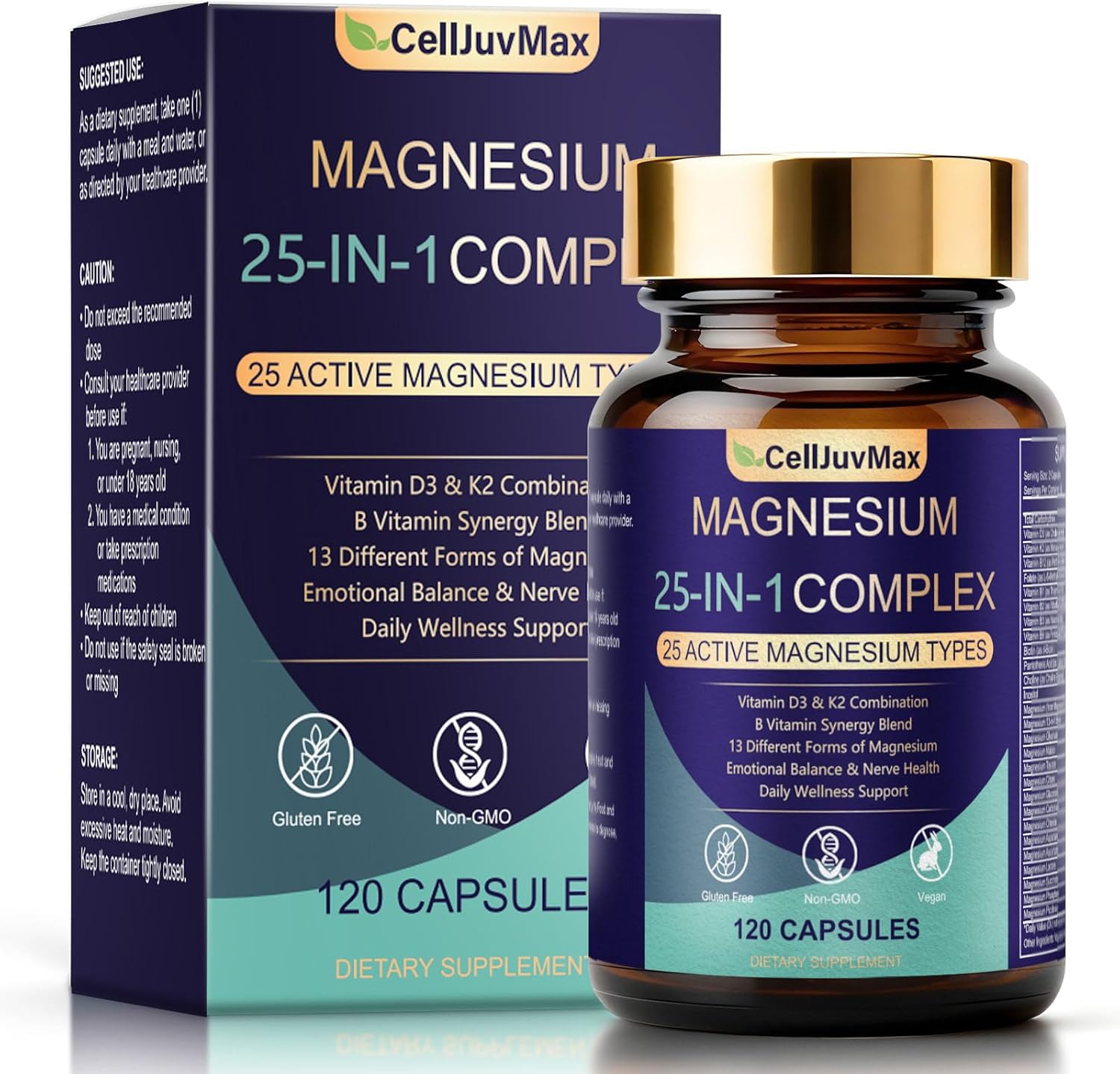 Magnesium 25-in-1 Complex Supplement – 700mg High Absorption Magnesium Glycinate, Citrate, Malate & Taurate Blend for Muscle, Nerve, Sleep Support – 120 Vegan Capsules for Women & Men (1)
