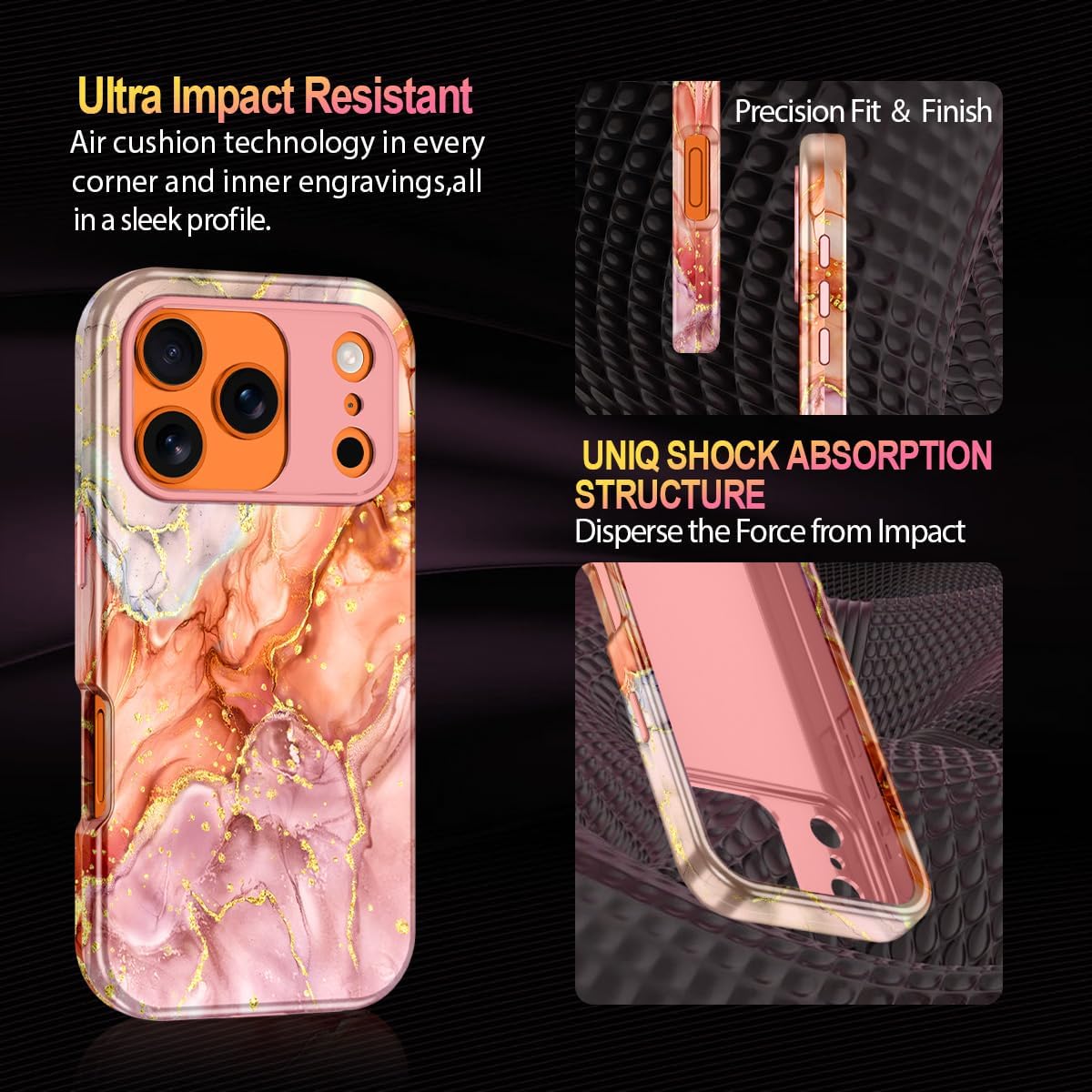 Casetego for iPhone 17 Pro Case,Compatible with MagSafe,[Military Grade Drop Test] Full Body Protection Slim Shockproof Rugged Marble Women Girls Case for iPhone 17 Pro 6.3 inch,Gold - Image 6