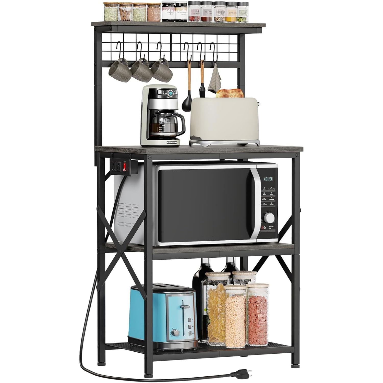 Étagère de cuisine industrielle à 4 niveaux avec meuble de rangement