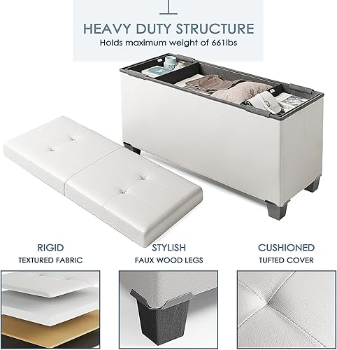 Miniatura 4 de Nestl Banco otomano de almacenamiento con contenedores de almacenamiento, banco de almacenamiento de 30 pulgadas para el extremo de la cama, otomana