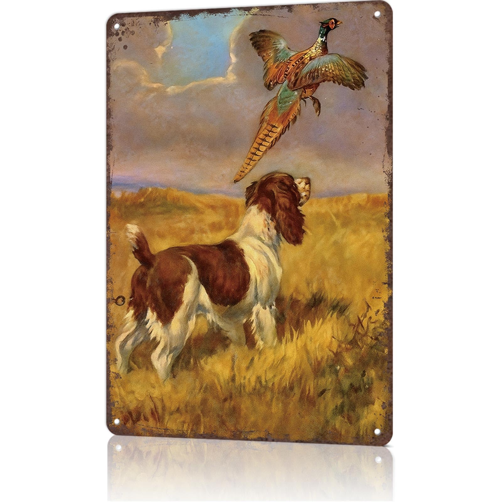 KWQDOZF Vintage Metal Signs Springer Spaniel & Pheasant Hunting-Funny Poster Wall Art for Home Living Room Garage Bar Decor 8X12inch