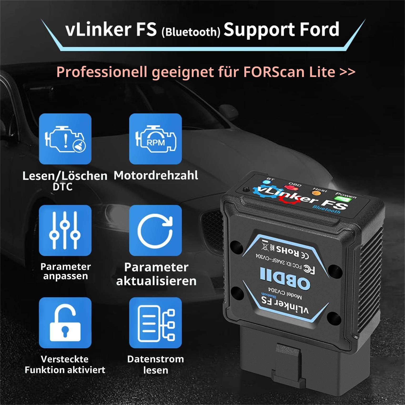 vLinker FS OBD2 Bluetooth Scanner Diagnostik Werkzeug für iPhone, Android, and Windows