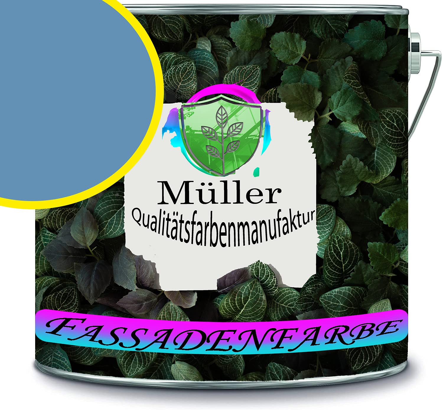Fassadenfarbe mit Lotuseffekt hochwertige Silikonharzfarbe Sockelfarbe RAL 5024 Pastellblau // Müller Qualitätsfarbenmanufaktur
