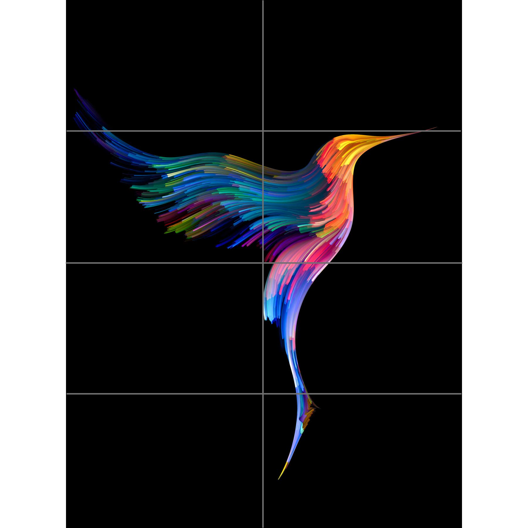 Artery8 Hummingbird Colourful On Black XL Giant Panel Poster (8 Sections)