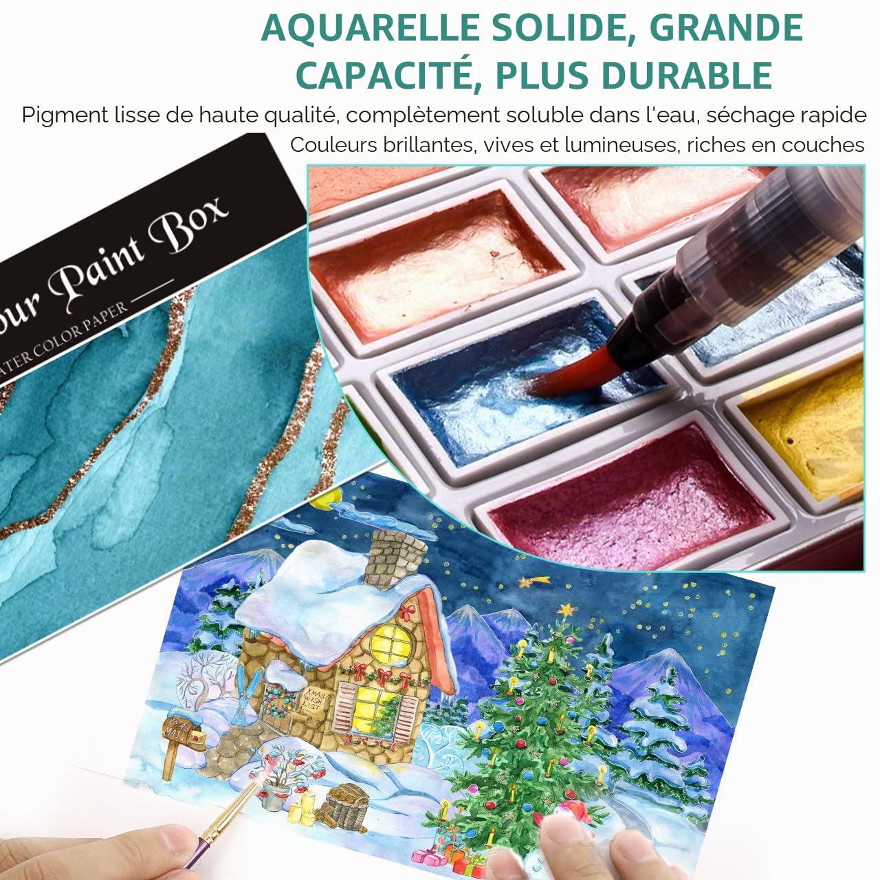 RATEL Ensemble de Peinture à l'Eau Aquarelle 48 Couleurs avec Pinceaux et Papier