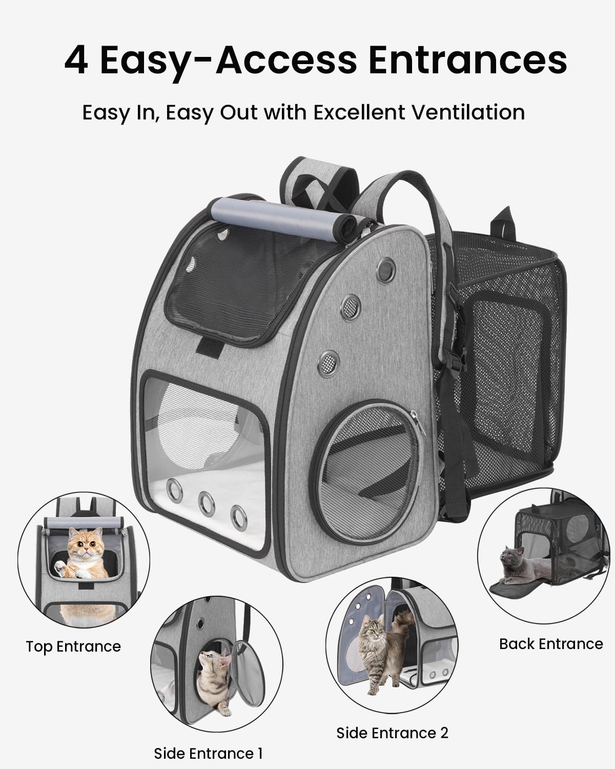 Mochila transportadora de Mascotas expandible para Gatos, Perros y Animales pequeños, transportador de Viaje portátil para Mascotas, diseño súper ventilado, Aprobado por aerolíneas, Ideal para
