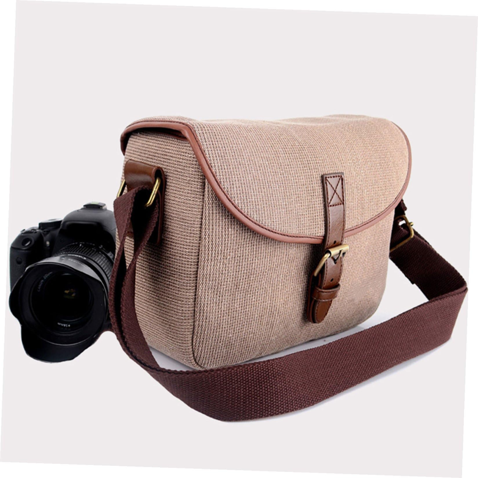 Borsa Fotografica Tracolla Khaki in Canvas Apertura Flip-open | Partizione Imbottita Rimovibile, Cinghia Regolabile, Accesso Rapido per Fotografi in Viaggio