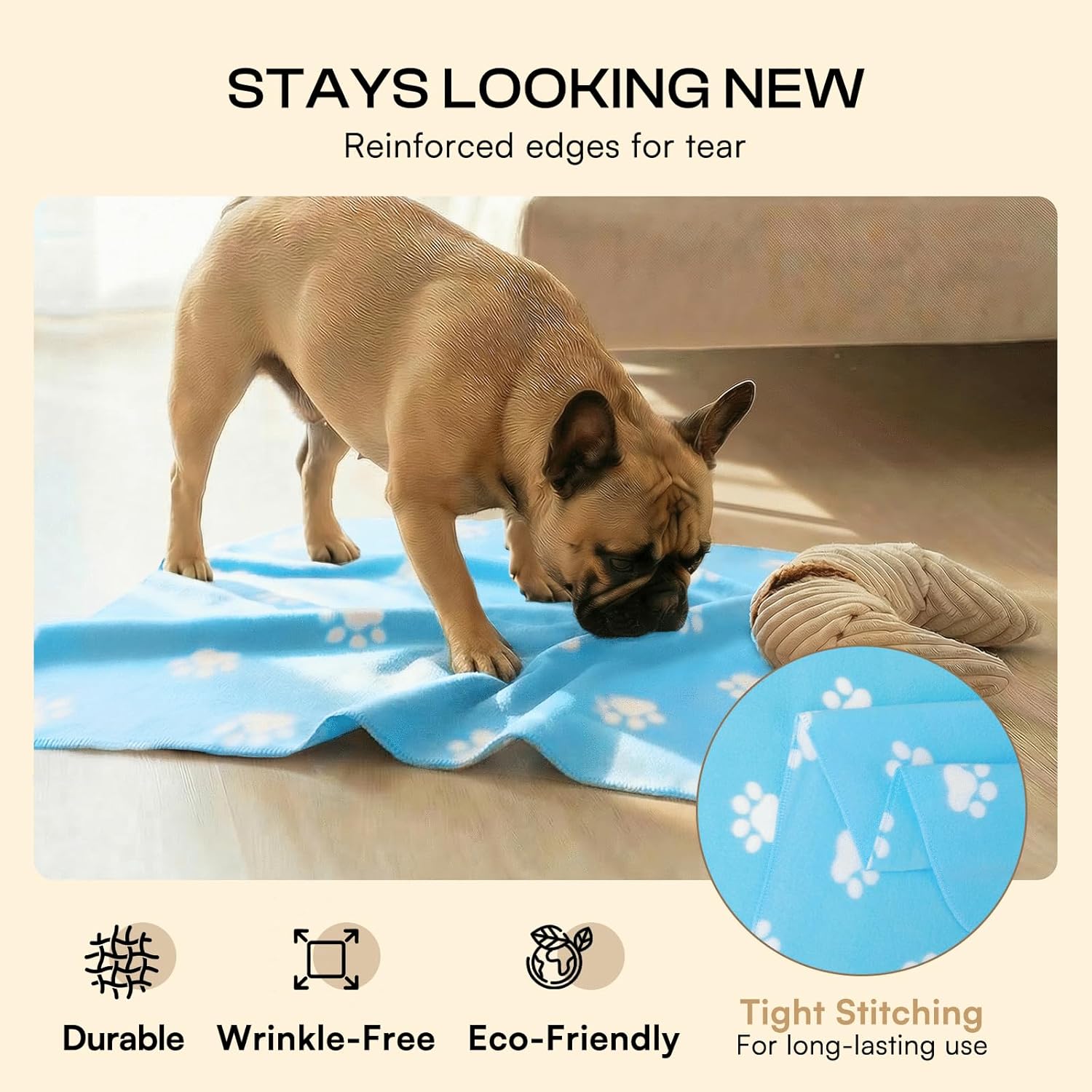 LINENLUX Cute Dog Blanket for Small Medium Dogs 6-Pack Soft Stretchy Fleece Blankets for Pet Cat Puppy Warm Wrinkle-Resistant Throw for Couch Bed Outdoor Light Blue 45x31 inch (Pack of 6)