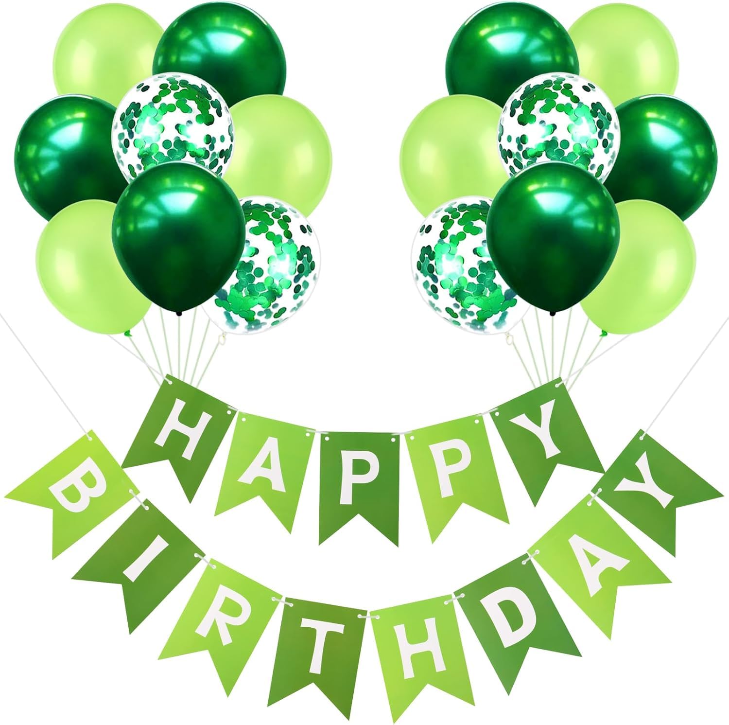 Green Birthday Decorations for Adults - Premium Balloons & Banner Set - 27pc Party Supplies Kit with Easy to Inflate Green Balloons and Happy Birthday Sign - Quick Setup for Home Party Decor