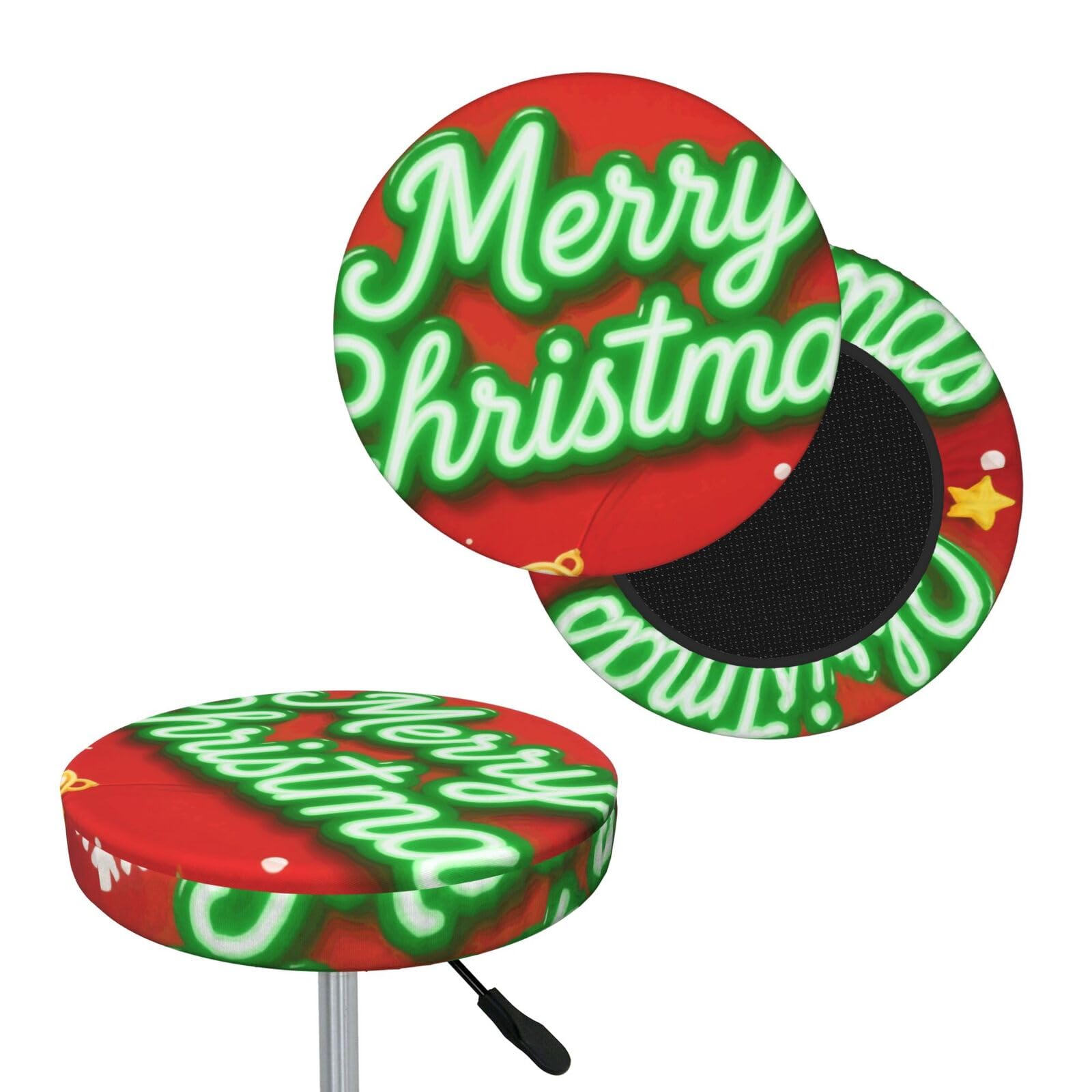 FekiLoot Merry Chrismas Round Bar Stool Covers Stretch Washable Bar Stool Covers Dustproof Slipcover Bar Chair Covers with Elastic Band for Bar Kitchen Living Room Decor 13 Inch