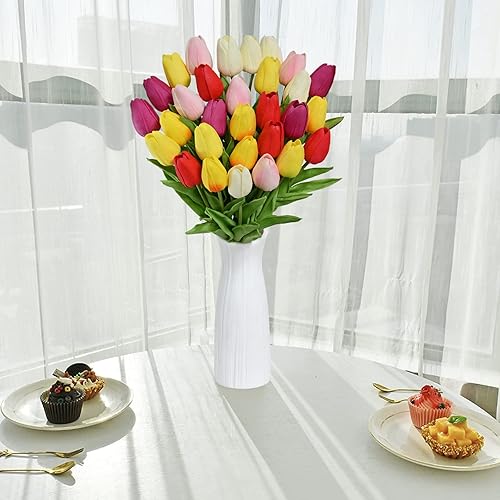 Miniatura 8 de JIFTOK 30 piezas de tulipanes, flores artificiales para decoración, flores sintéticas, tulipanes, arreglos de tacto real, ramo para boda, hogar,