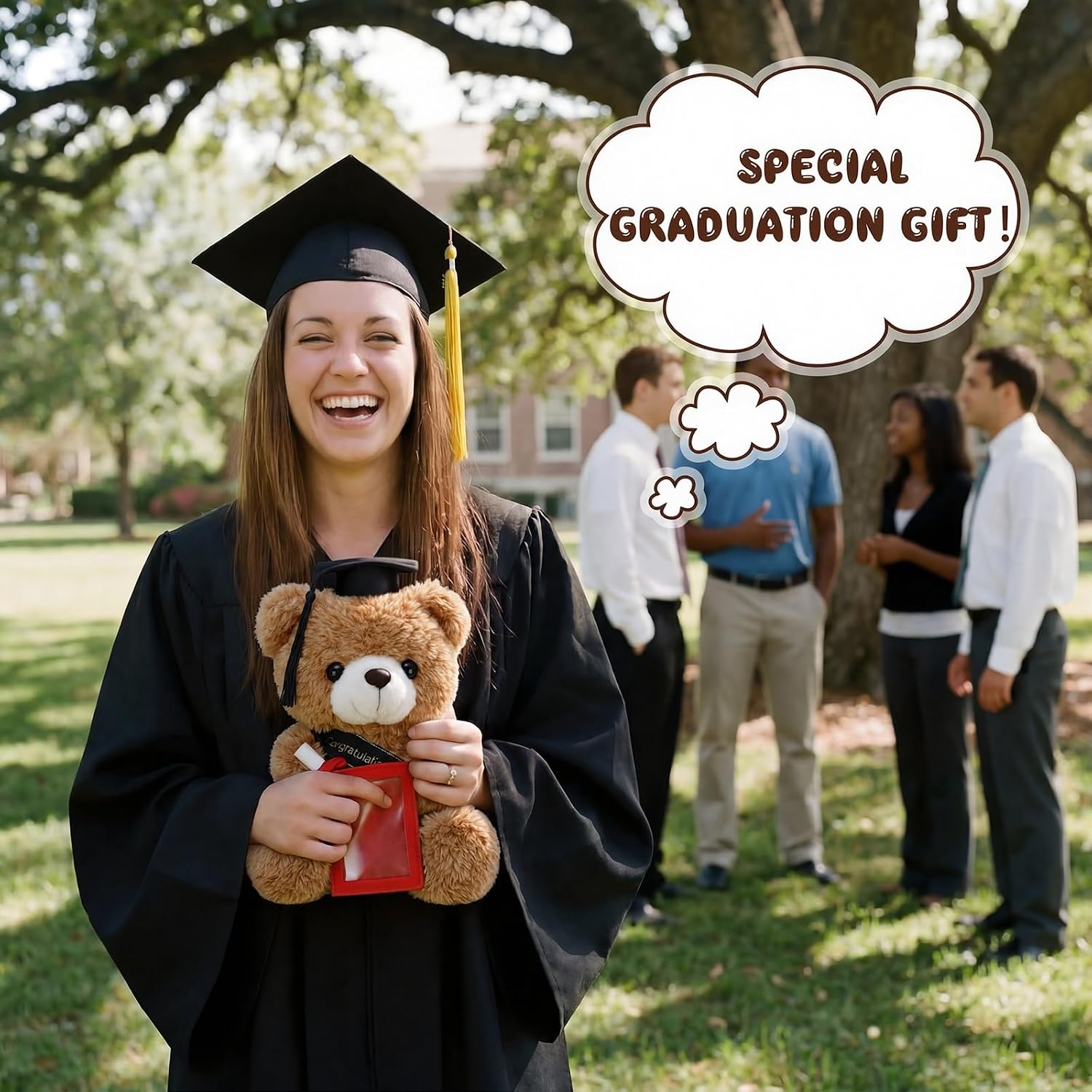2026 Graduation Bear with Picture Frame Graduation Gift for Her Him for 2.6 x 1.77 Inches Photo Adult 8.27 Inch Stuffed Bear Gift Cute Brown with Cap Sash & Diploma for Congratulation Grad image 4
