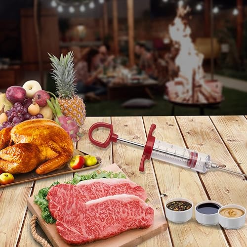 Miniatura 7 de Ofargo Jeringa inyectora de carne, inyectores de carne para ahumar y barbacoa con 2 agujas inyectoras de adobo adobos inyectores para carnes, pavo,
