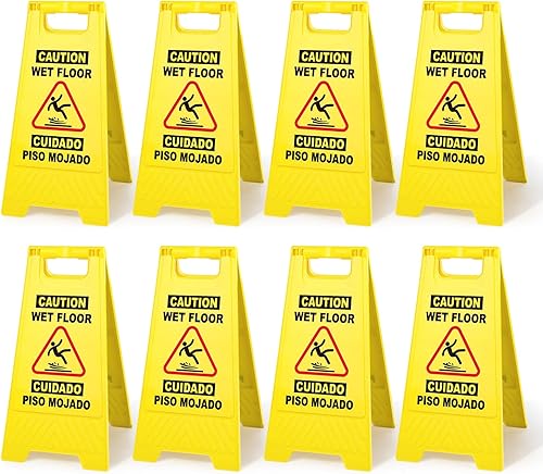 XPCARE Paquete de 8 letreros de advertencia de precaución para piso, 17.5 pulgadas, color amarillo, señales de advertencia de seguridad para suelo
