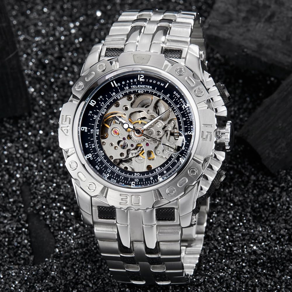Reloj De Pulsera Mecánico Hombre, Reloj Automático, Esfera Esqueletizada, Reloj Automático De Moda, Correa De Acero Inoxidable, Lujosos Relojes De Hombre con Tourbillon Esqueletizado