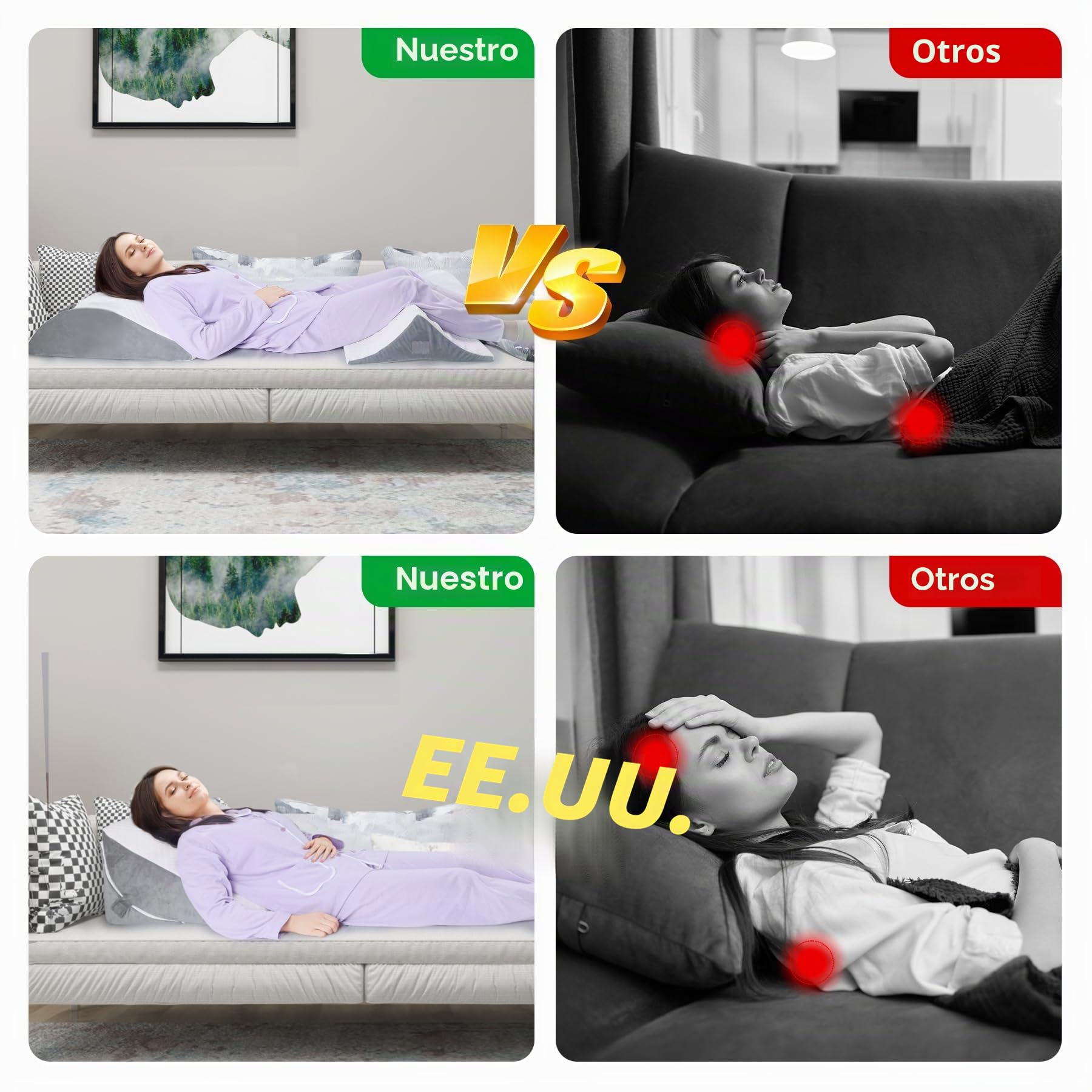 INFANZIA Cojín reclinado para cama, Cojines ortopédicos de esquina para cama - Apnea del sueño, reflujo gástrico, levantamiento de piernas| Cojín Triángulo de Espuma con Memoria