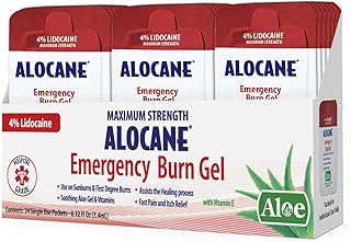 ALOCANE® Emergency Burn Gel Maximum Strength 4% Lidocaine Individual Use Packets,Commercial Grade, for Restaurants, Manufacturing, Other Heat Related Work environments, for Commercial Use Only, 24 Ct