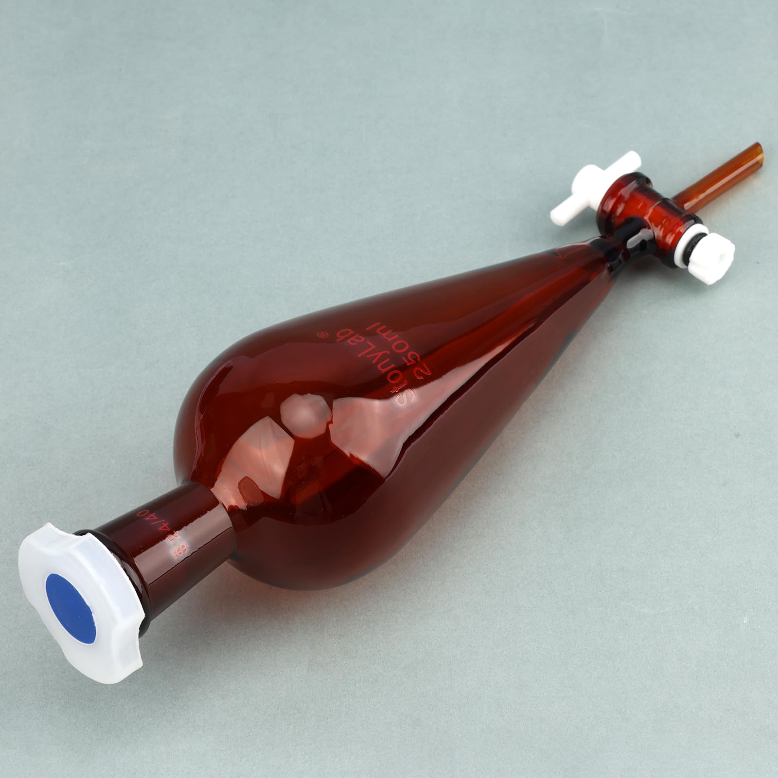 stonylab Entonnoir Séparateur Marron, Forme Conique à Parois Épaisses, Joint Rodé 24/40, Robinet en PTFE, Verrerie de Laboratoire en Verre Borosilicaté, Résistant aux Produits Chimiques, 250 ml