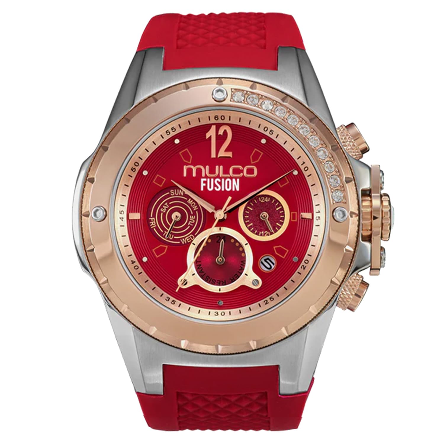 MULCO Watches for Women-Blue Marine, Silver Stainless Steel Case with Silicone Wrist Band, Quartz Multifunction Movement,Large Analog Display, Crystal