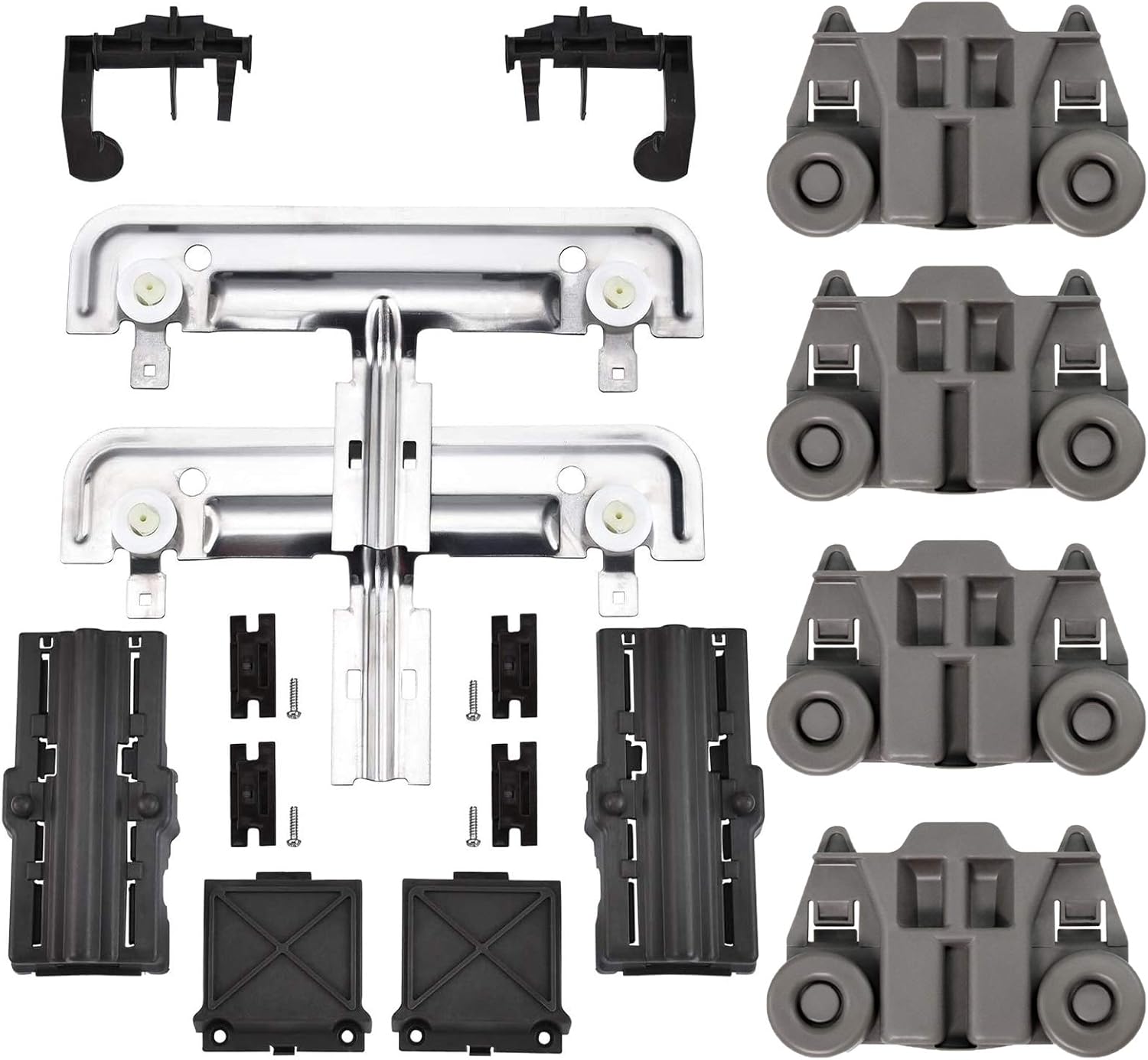 AMI PARTS W10712395 Dishwasher Rack Adjuster Metal Kit & 4 PACK W10195417 UPGRADED Dishwasher Wheels Lower Dish Rack Roller Wheels