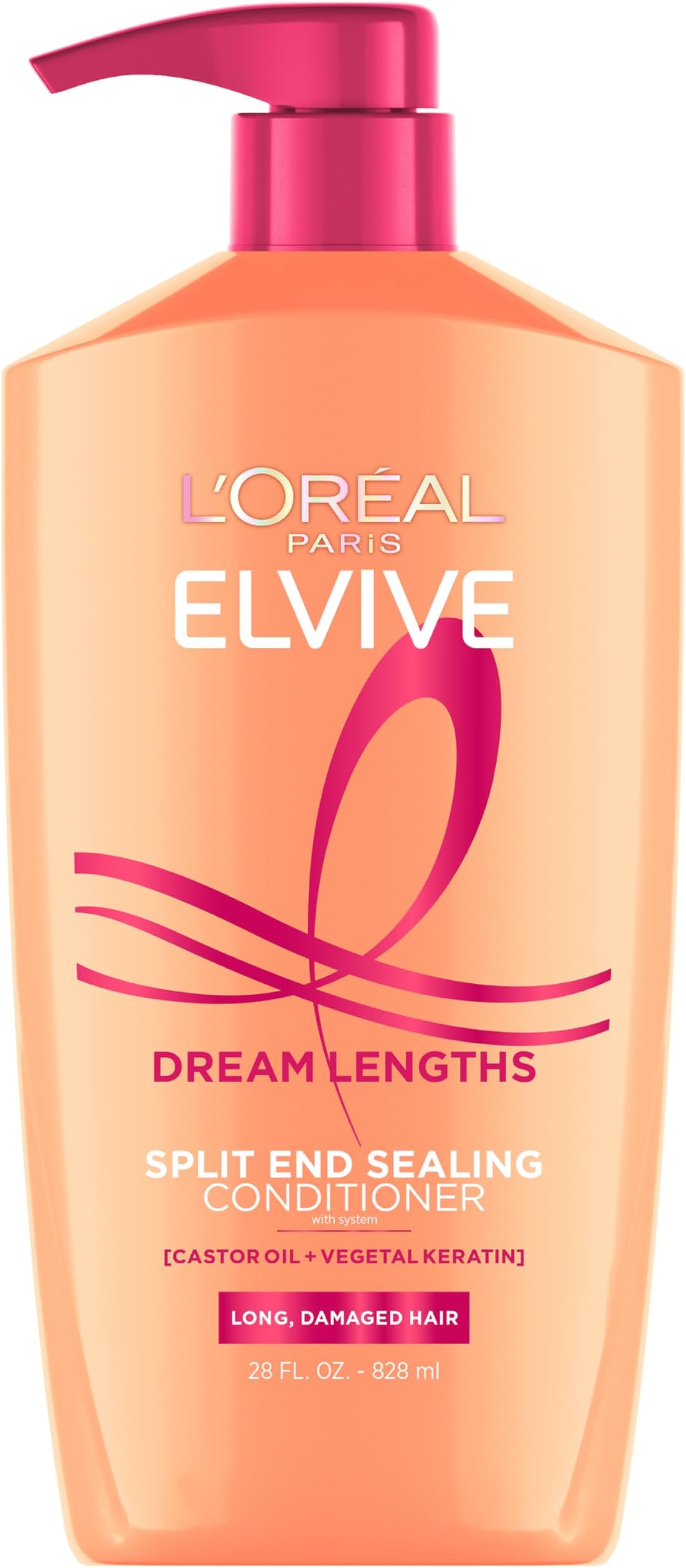 Elvive Dream Lengths Super Detangling Conditioner With Fine Castor Oil and Vitamins B3 and B5 for Long, Damaged Hair, Instantly Detangles To Reduce Breakage With System, 28 Fl Ounce