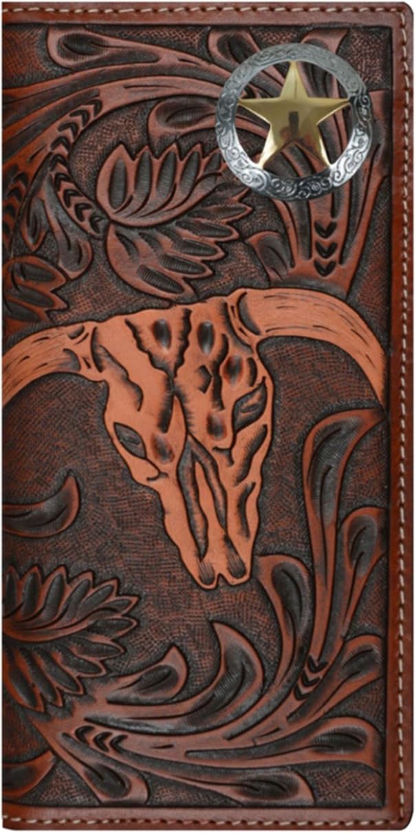 Custom 3D Belt Company Texas Ranger Lone Star Long Rodeo Checkbook marrón y marrón