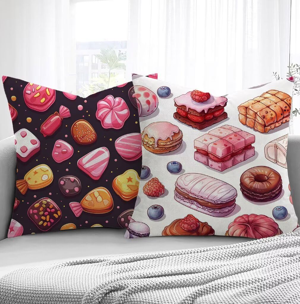 Cushion Covers Candy Sofa Cushions 40x40cm Set of 2 Soft Pillow Square Pillows, Cake Outdoor Cushions Decorative Pillows with Smooth Invisible Zipper for Bed Garden Living Room Christmas Decor R1-615