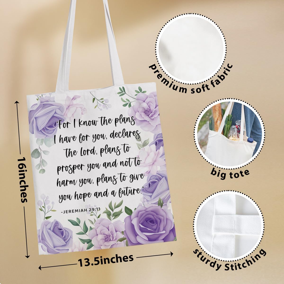 Religious Christian Gifts for Women Inspirational Tote Bag Grocery Shopping Bag for Christmas Birthday image 4