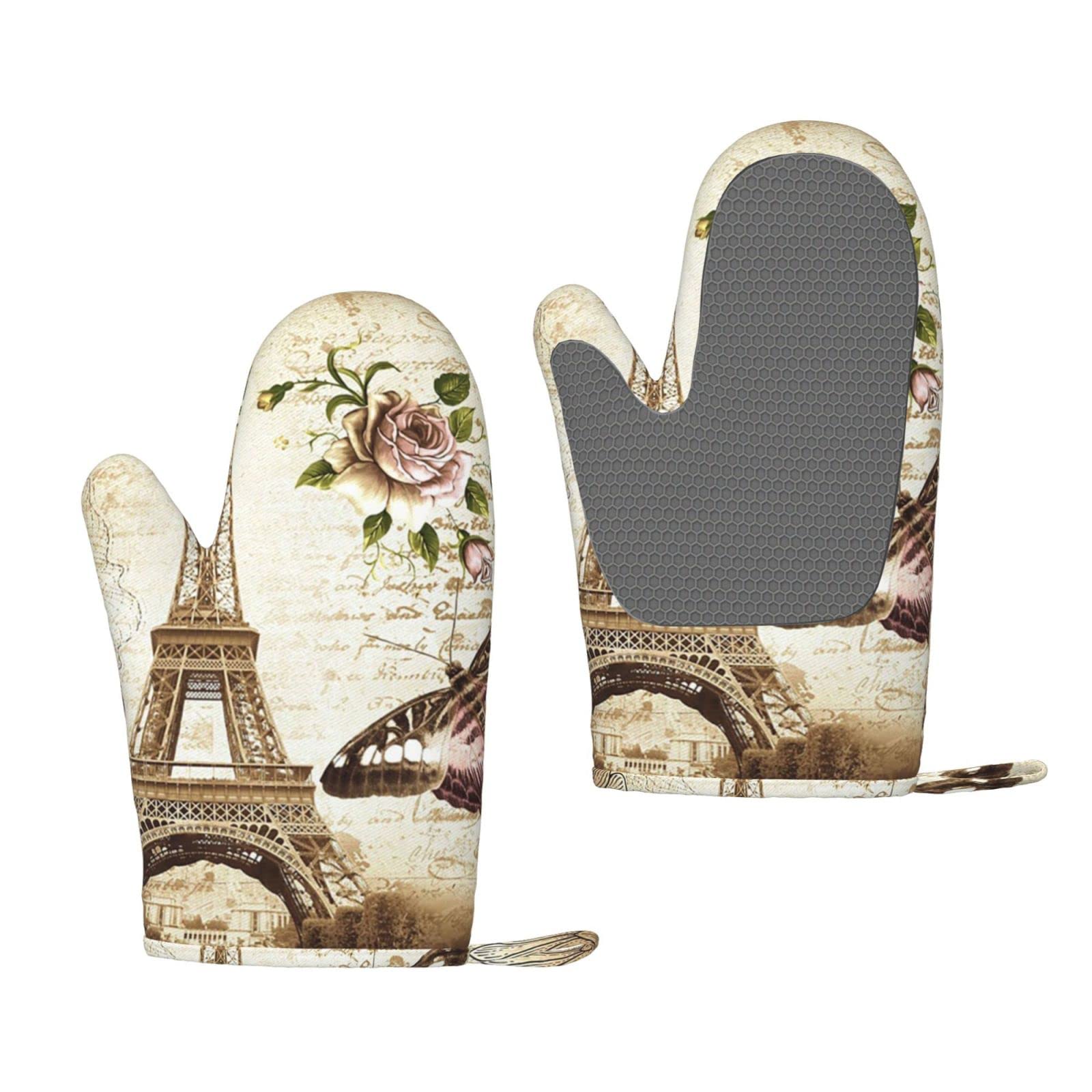 Gants de cuisine vintage Paris Tour Eiffel en silicone imperméable anti-brûlure pour cuisson