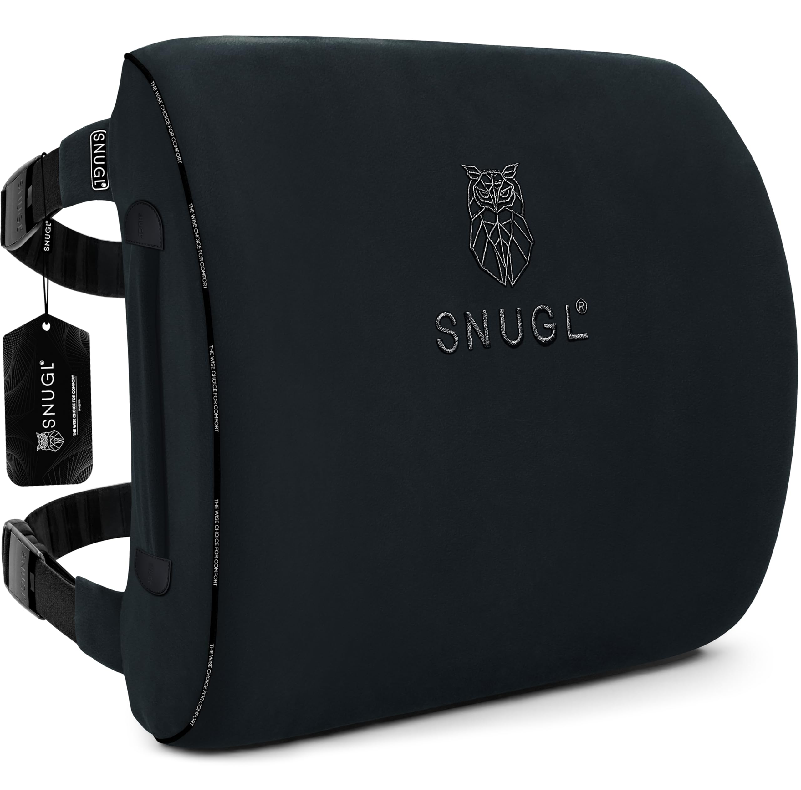 SNUGL Lumbar Support Cushion | Seat Cushions, Back Support for Office Chair, Posture Corrector Men & Women, Car Seat Cushion, Memory Foam Pillows, Orthopedic Pillow, Office Accessories | DARK GREY