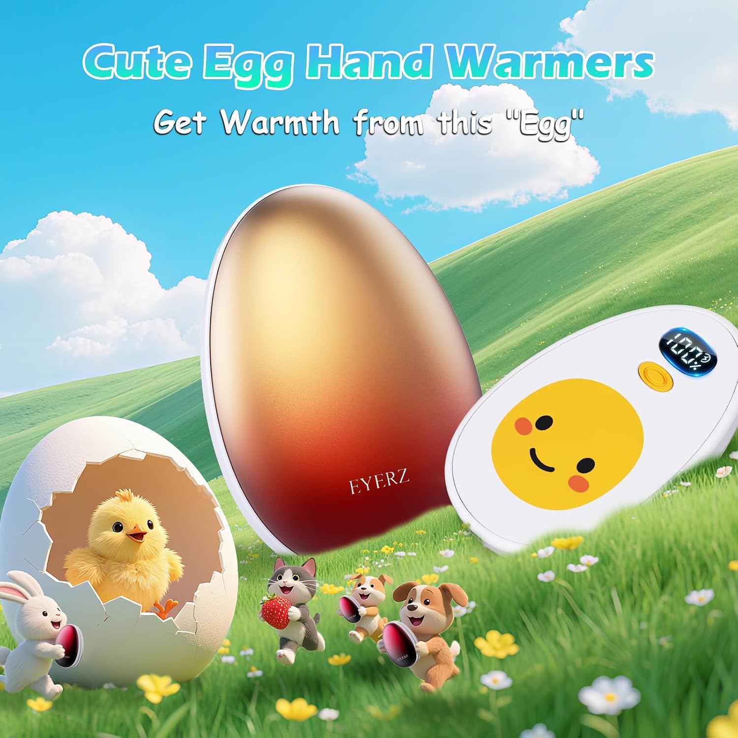 Hand Warmers Rechargeable 2 Pack, Egg Electric Hand Warmers with LED Display & 4 Heat Levels, Magnetic Hand Heater for Women, Kids, Men, Raynauds Essentials, Gifts for Christmas, Birthday, Valentine