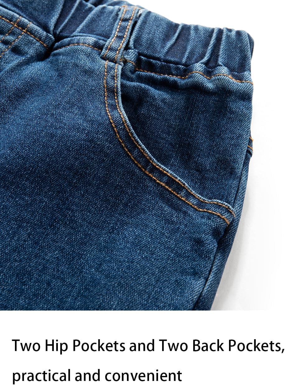 Boys' Blue Denim Jeans Elastic Waist Cotton Pants for Kids - Image 4