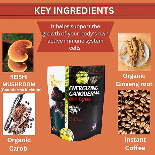 Miniatura 5 de VM Café energizante de hongos - Reishi con mezcla de ginseng y carbohidratos, café instantáneo. Ganoderma natural con café instantáneo. Suplemento