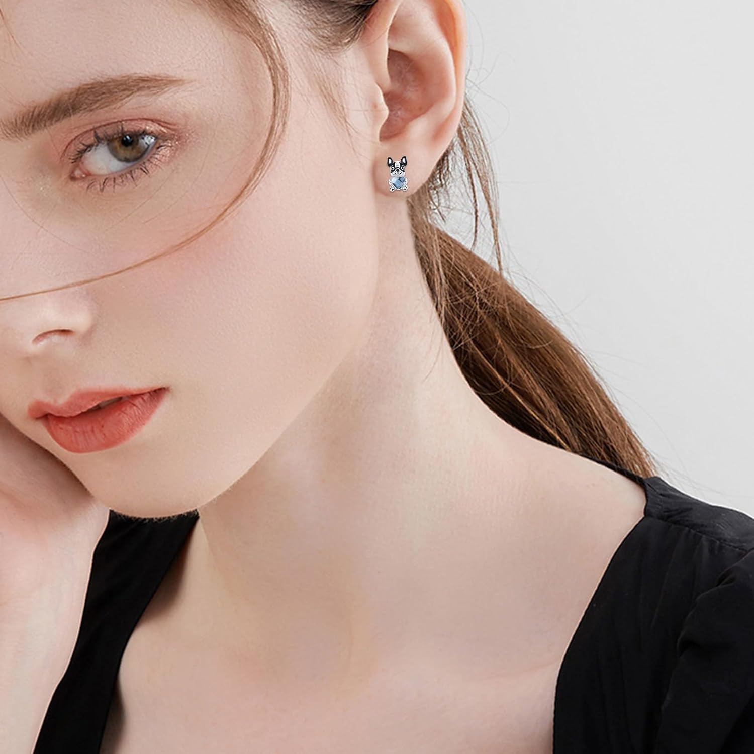 Sterling Silver Crystal Bulldog, Yorkie & Corgi Dog Earrings - Moonstone Studs - Hypoallergenic Gift for Women - Image 5