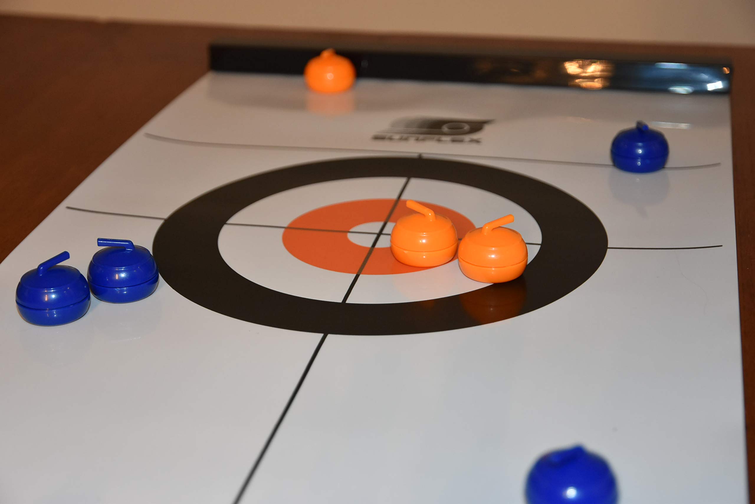 Sunflex Mini gioco da bowling da tavolo, mini gioco di bowling per tutte le età, bambini e adulti, portatile, include 6 perni, 2 dischi scorrevoli per palle da bowling e 1 tappetino liscio da 120 cm x