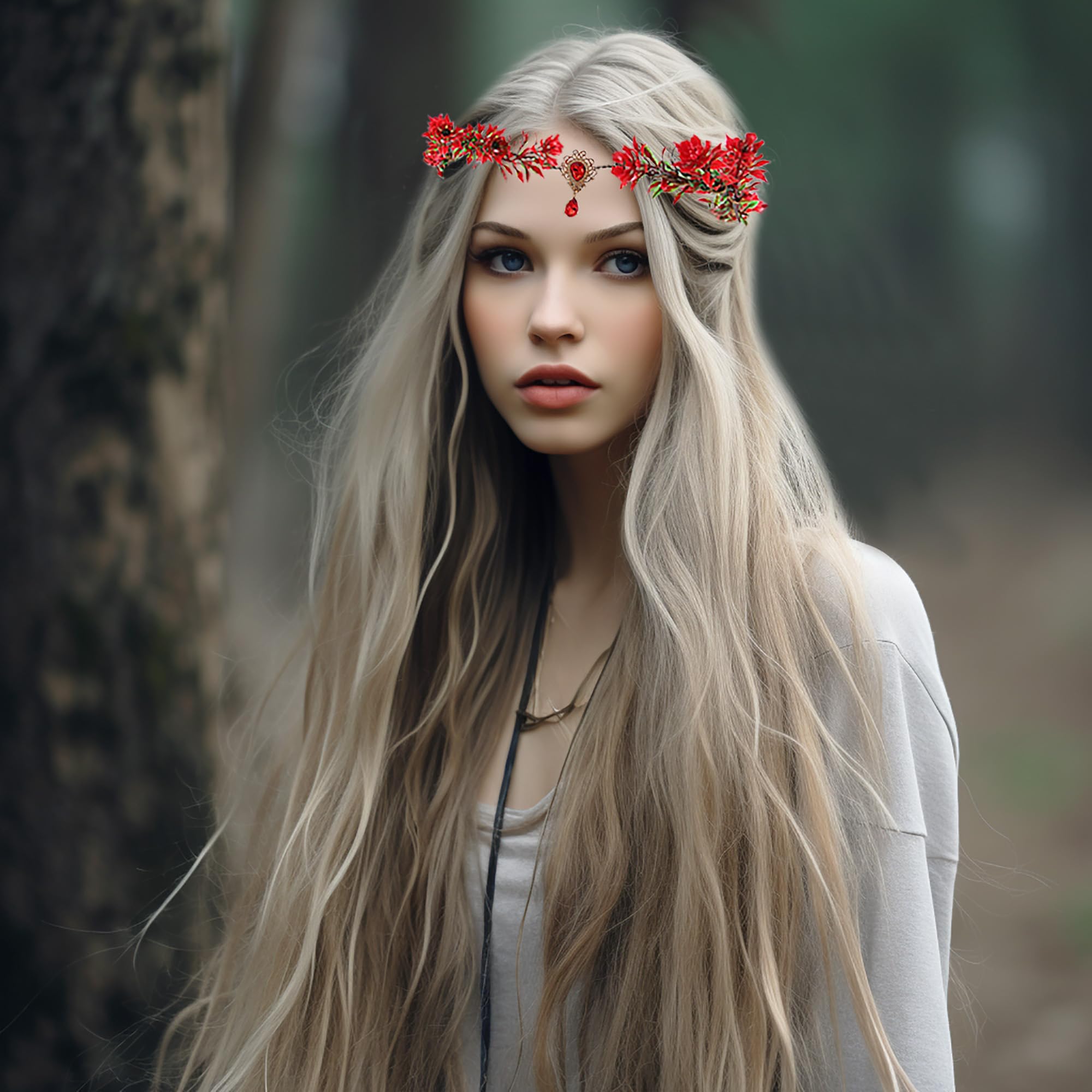 Brikuinr Flower Head Crown Floral Headband Wedding Hair Wreath Flower Halo Headpiece with Rhinestone Party Prom Cosplay - Image 4