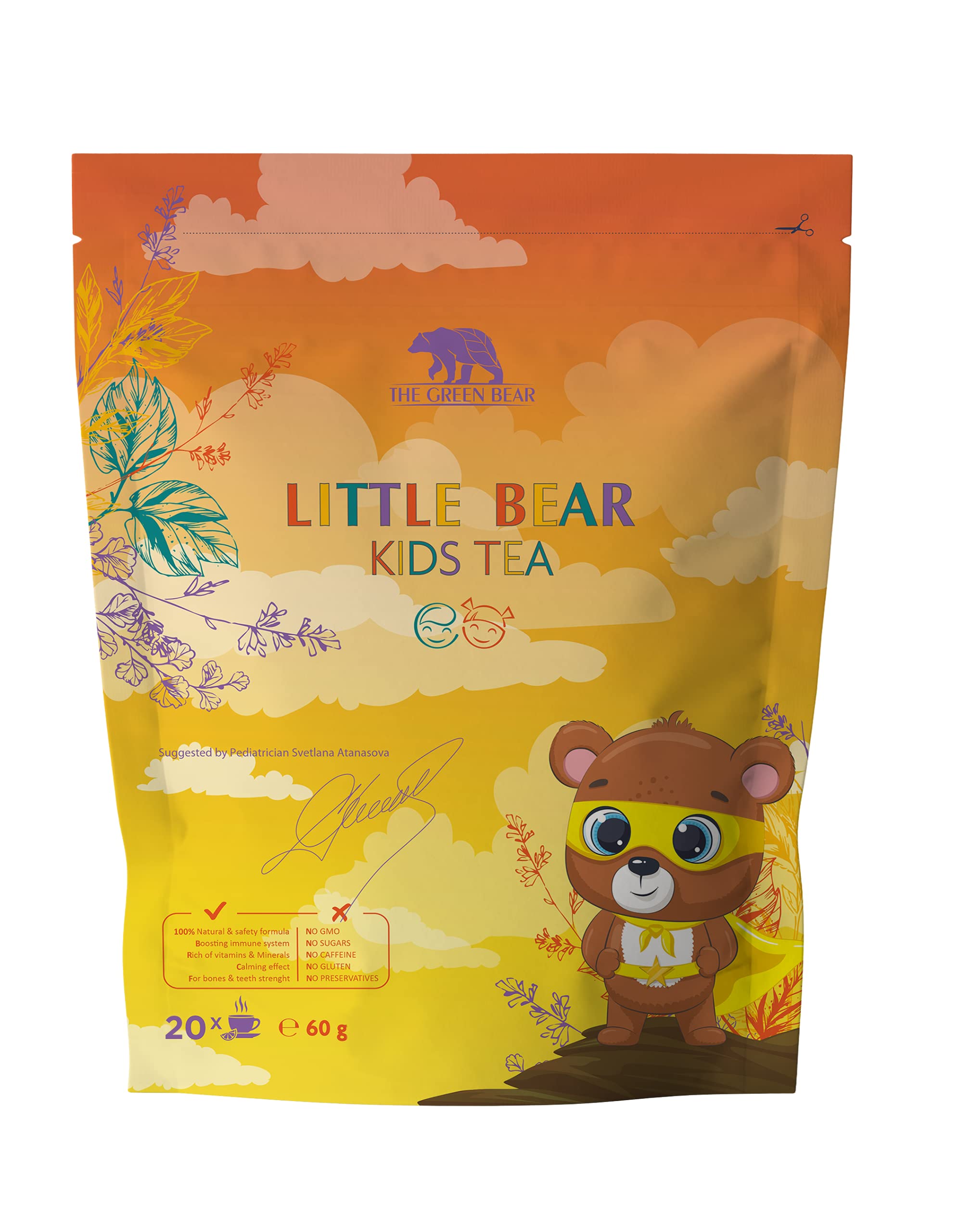 The Green Bear Baby Tea Baby Fenchel Tee mit natürlichen Rote Beete & Kamille Tee Blätter – Antioxidantireicher Kräutertee Zucker und koffeinfreier Tee – Gesunder Tee für Babys – 1 Pkg = 20 Dosen