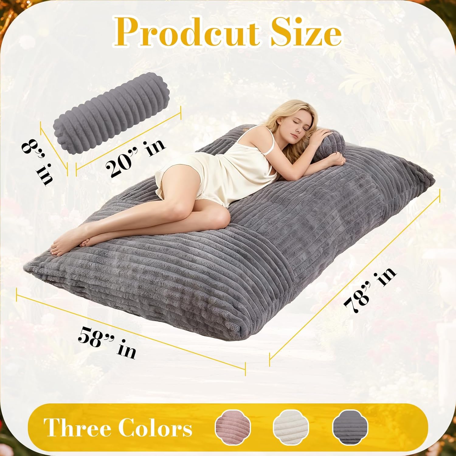 5 in 1 Bean Bag Chair with A Roll Pillow,Giant Bean Bag Chairs for Adults,Ultra Soft & Machine Washable Cover,Convertible Sofa Bed Floor Couch Lounger for Living Room,Bedroom - Image 2