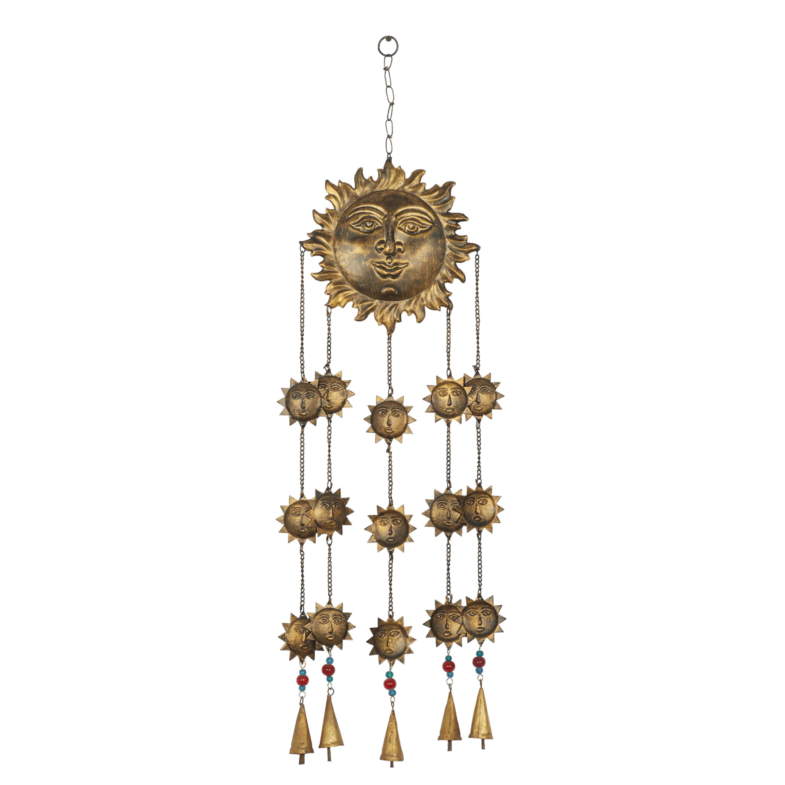 Deco 79 Metal Moon Windchime with Beads, 9" x 1" x 37", Brass