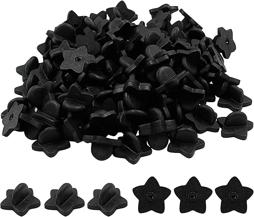 100 pines de goma con forma de estrella negra, 0.551 x 0.551 x 0.315 in en forma de estrella para producción de bricolaje (negro)