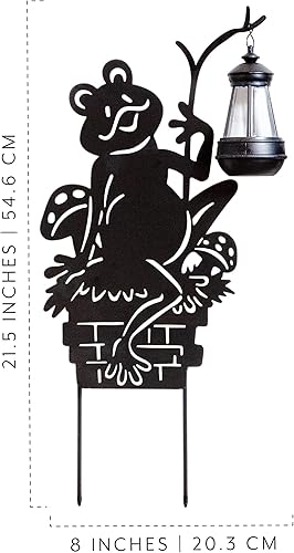 Miniatura 6 de Juego de 2 estacas solares para jardín con diseño de ranas con lámpara (paquete de 2); juego de 2 siluetas de metal con faroles solares recargables